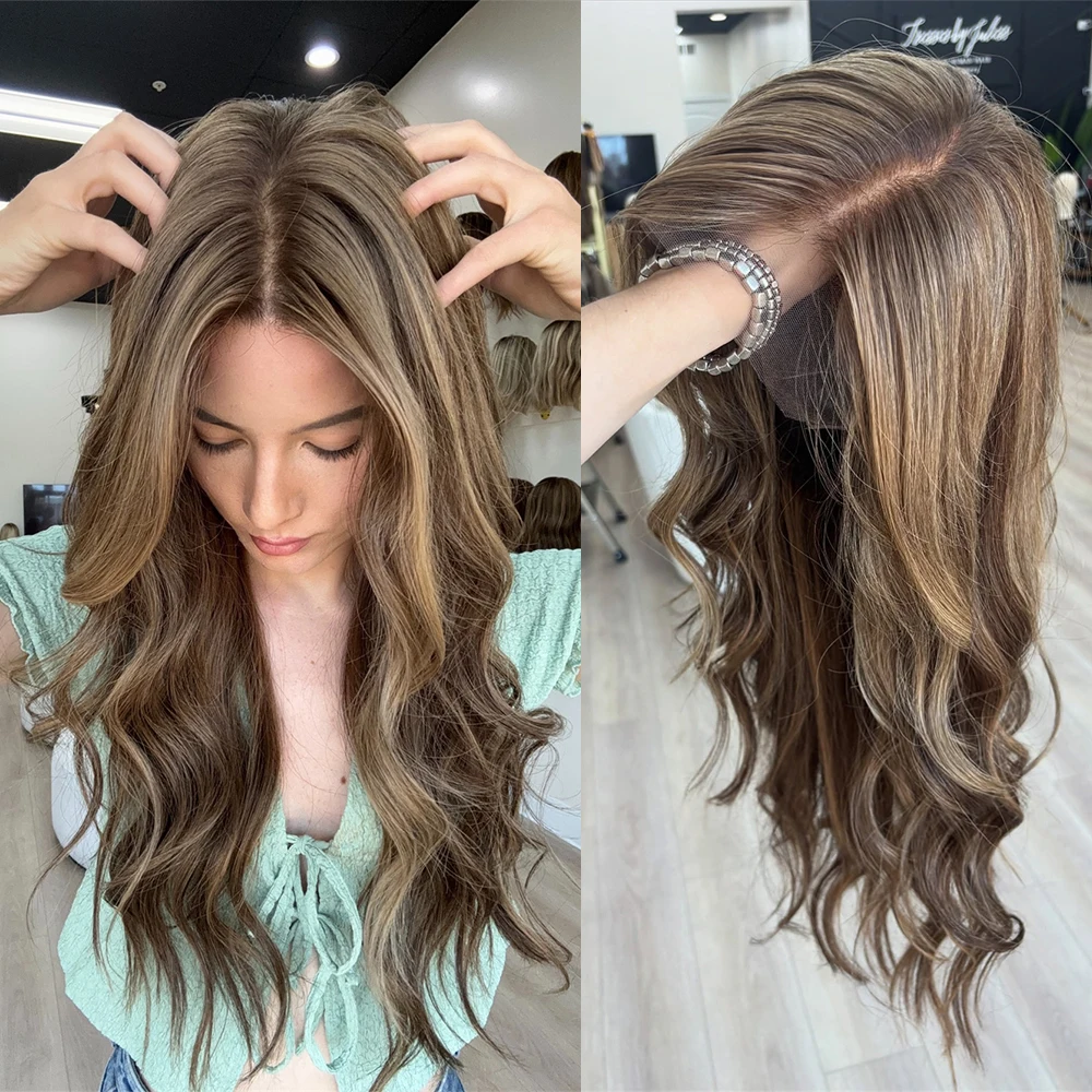 

Модный парик 2026 года, 13x4, брюнетка, коричневый, синтетический, с HD-кружевом спереди, без клея, с мелированием, реалистичный вид, женский парик