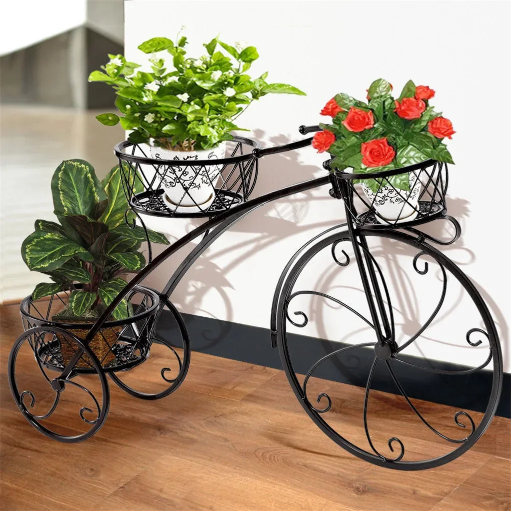 

3-Tier Bicycle Plant Stand Wrought Iron Tricycle Planter Home Garden Patio Decor Flower Pots Shelf Indoor Outdoor