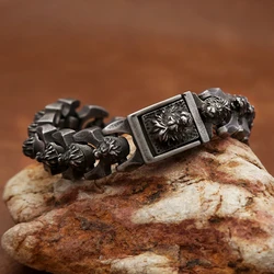 Vintage Black Lion Head Bracelet Punk Hip Hop 316L Stainless Steel Fashion Animal Bracelets For Men Boys Biker Jewelry Wholesale