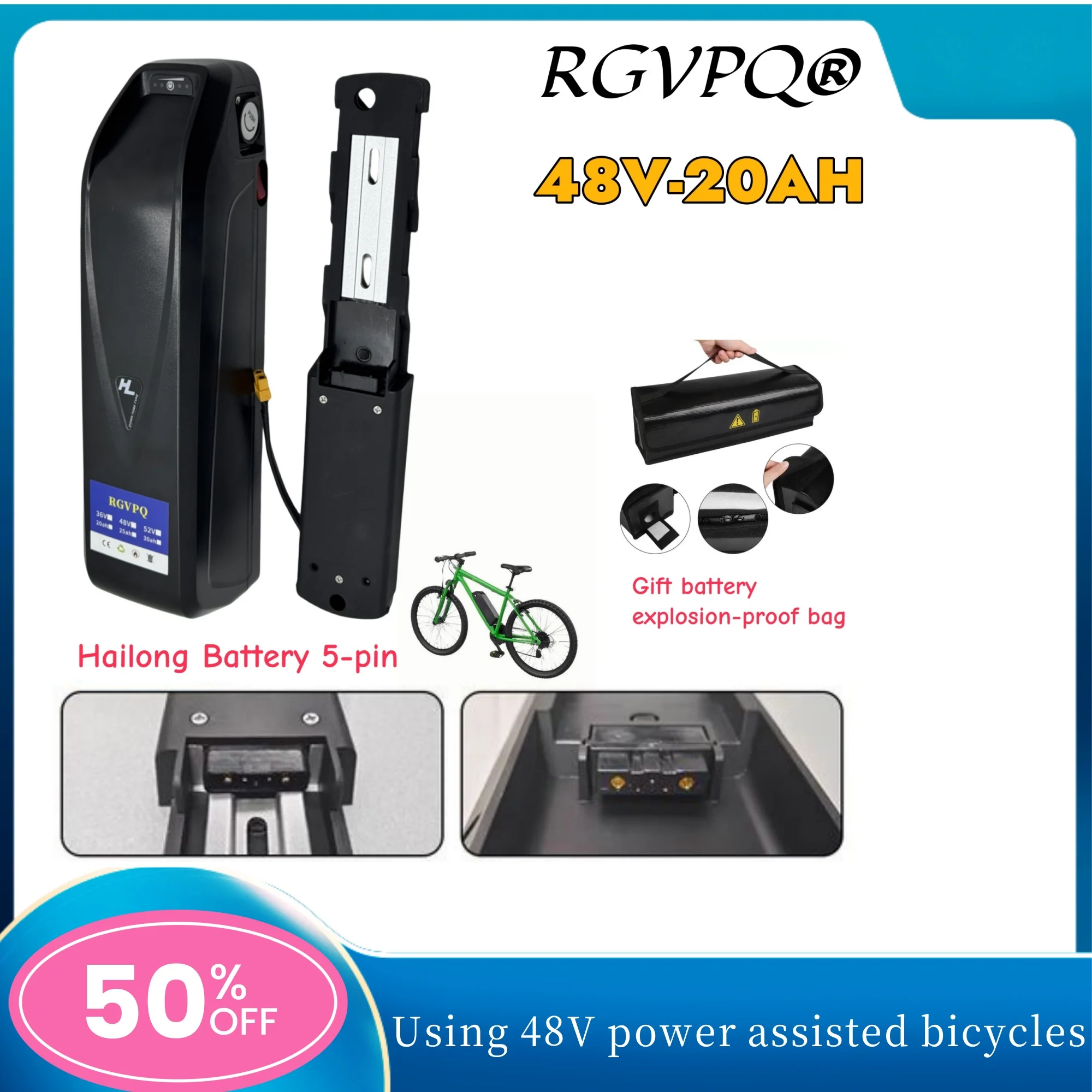 

48V20AH Lithium Battery Pack，Air fast transportation，New Full Capacity Power，18650 Hailong Battery，Suitable for 250-3000W