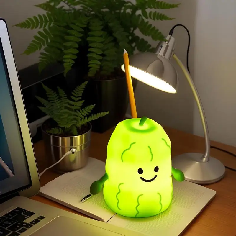 

Dimmable Night Lights Safe Silicone Bitter Gourd Shape Kids Bedside Lamp Novelty Lighting For Living Room Study Family Travel