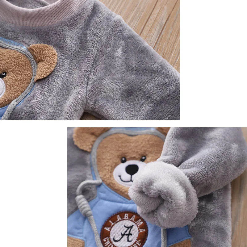 Kids Fleece Clothing Sets Winter Plus Velvet Warm 2Pcs Cartoon Bear Outfits Baby Boys Girls Clothes Casual Tracksuit Suits 1-6Y