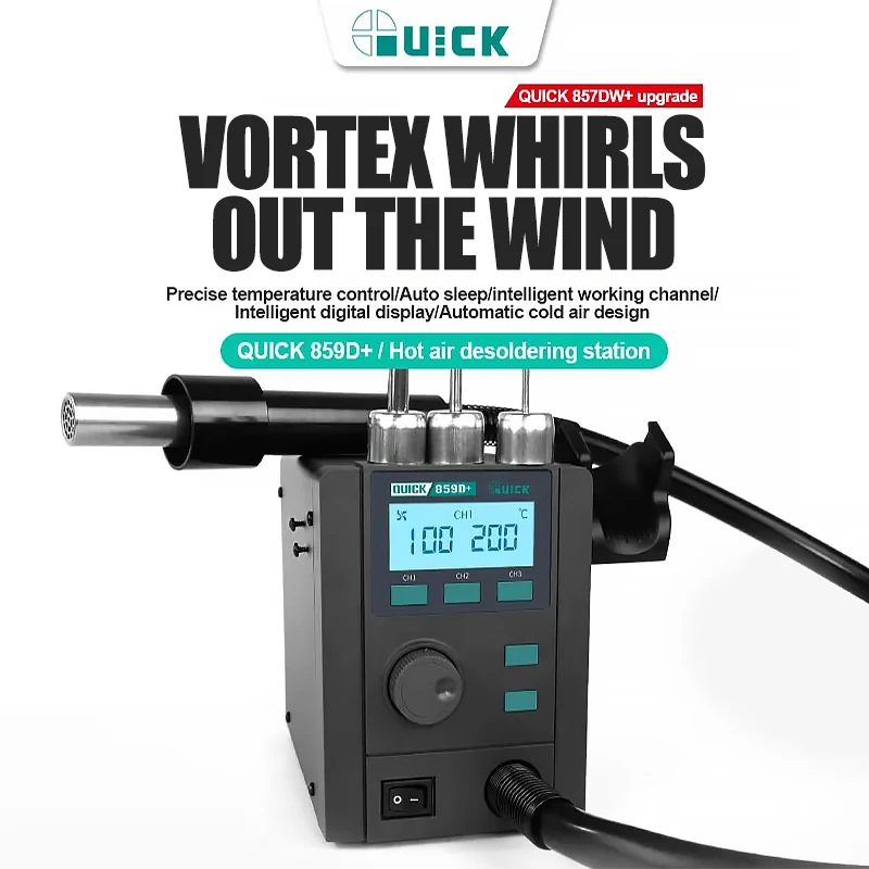 QUICK 859D+ Upgrade Inteligentna stacja do rozlutowywania gorącym powietrzem Podwójna turbo Regulacja temperatury gorącego powietrza i objętości powietrza Automatyczny sen