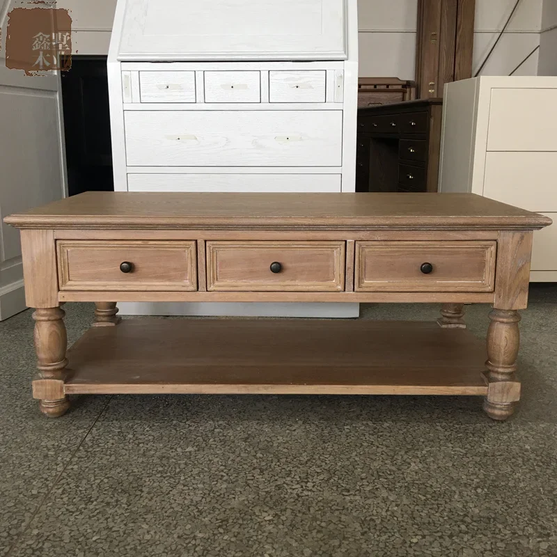 

Weathered white retro oak tea table American coffee table living room furniture