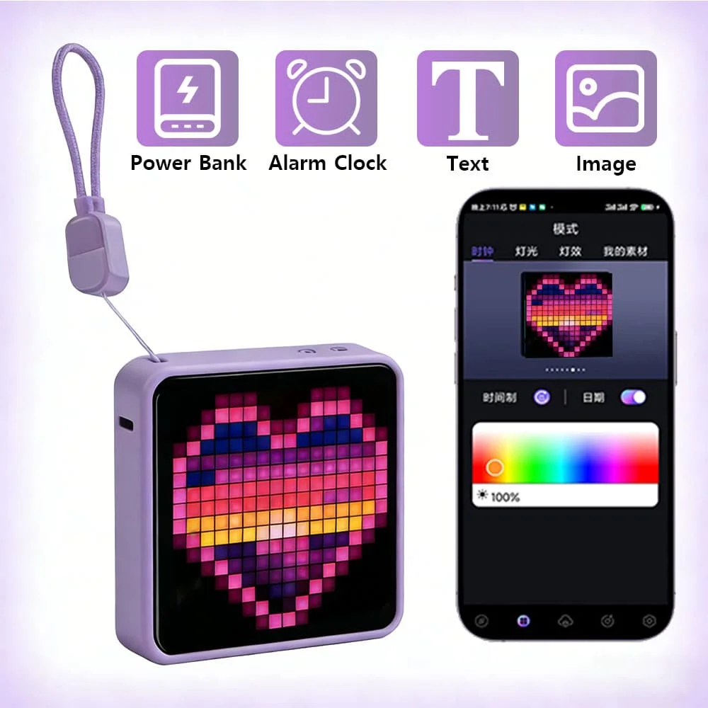 2026 New LED Pixel Screen Mini Power Bank LED Night Light DIY Pixel Pattern Portable Charger Creative Gift USB Type-C Cable