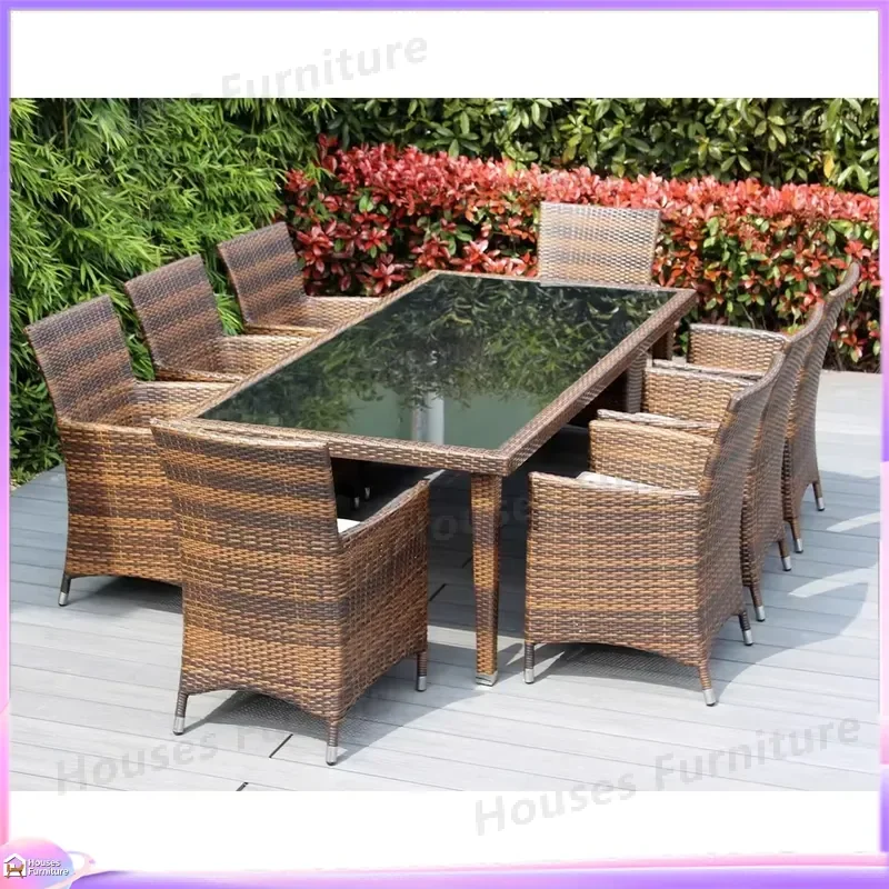 Outdoor Rattan Dining Set Waterproof Wicker Patio Furniture Garden Table and Chairs Sunproof Leisure Terrace Open Air Bistro