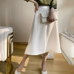 Acetic Satin High Sense Skirt Women's A-Shaped Mid-Length Skirt In Spring And Summer High Waist And Slim Umbrella Skirt