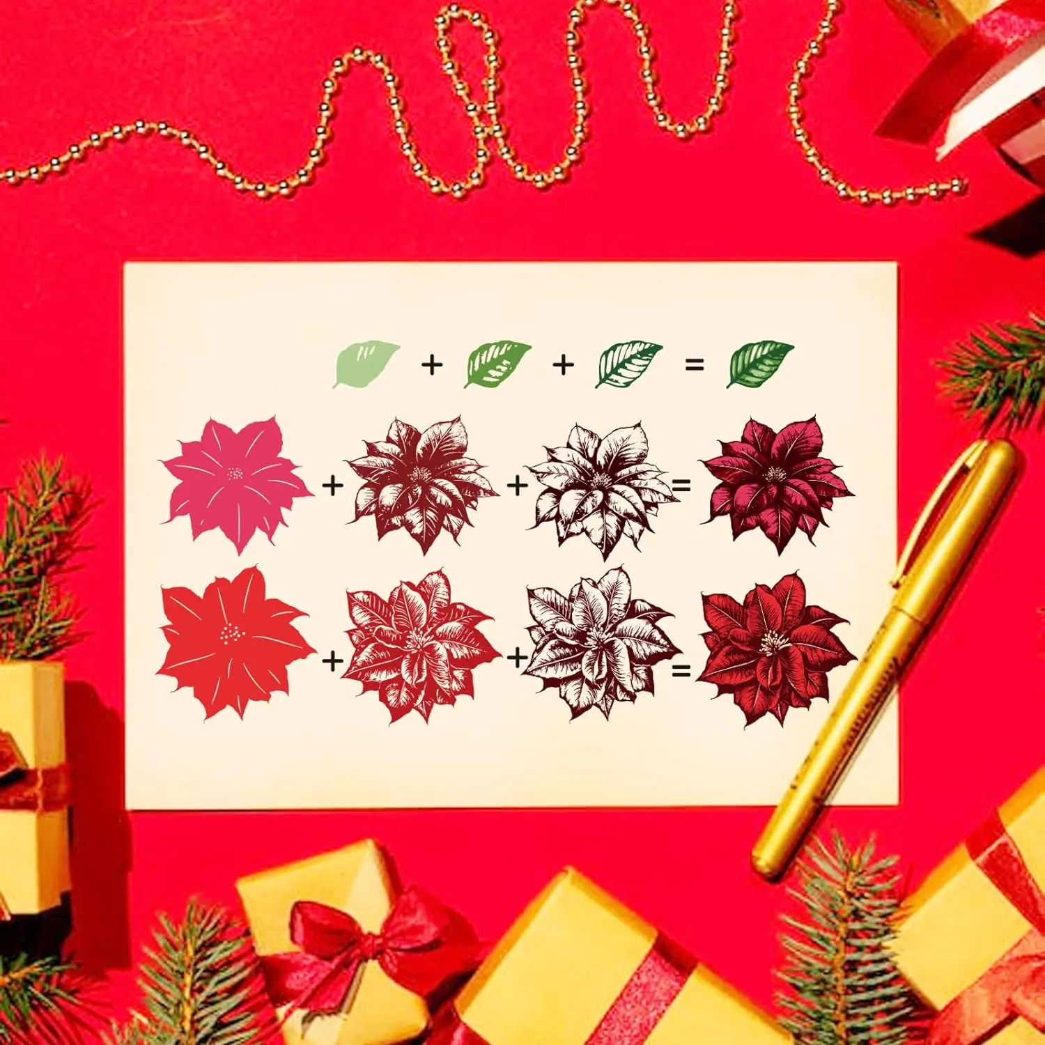Christmas Layered Poinsettia Clear Stamp Winter Plants Flower Leaf Decoration Silicone Clear Stamp Seals for DIY Scrapbooking
