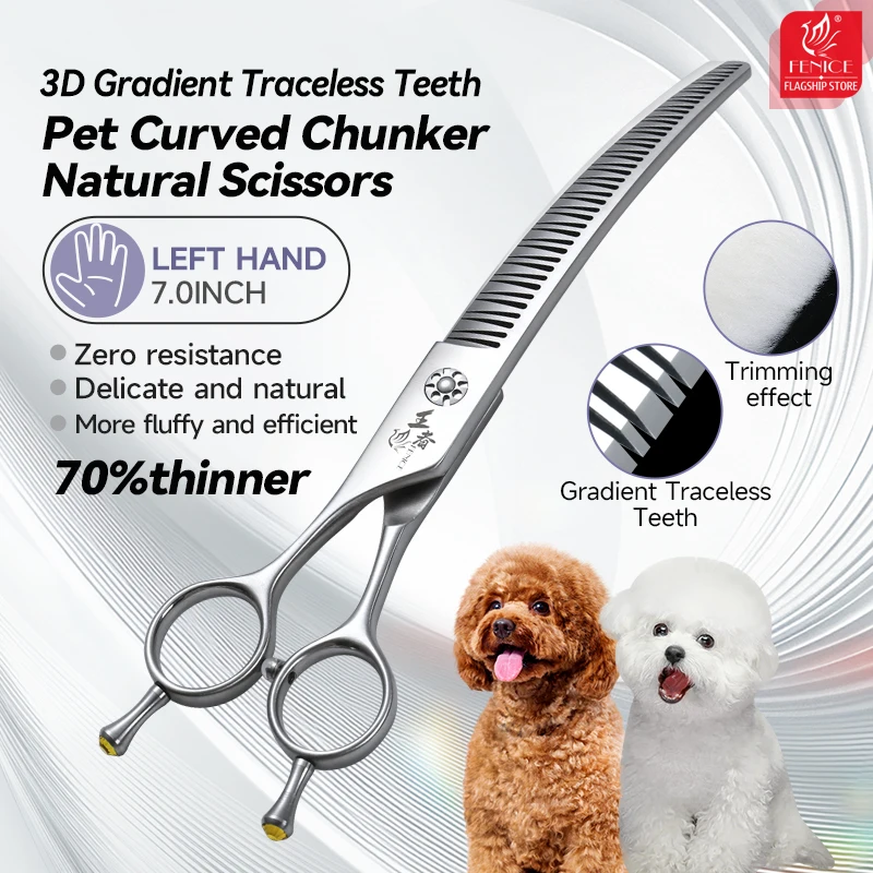 

Fenice VG10 Left Hand 7Inch 3D Traceless Teeth Dog Grooming Curved Scissors Natural Chunker Hairdressing Shears for Canines 70%