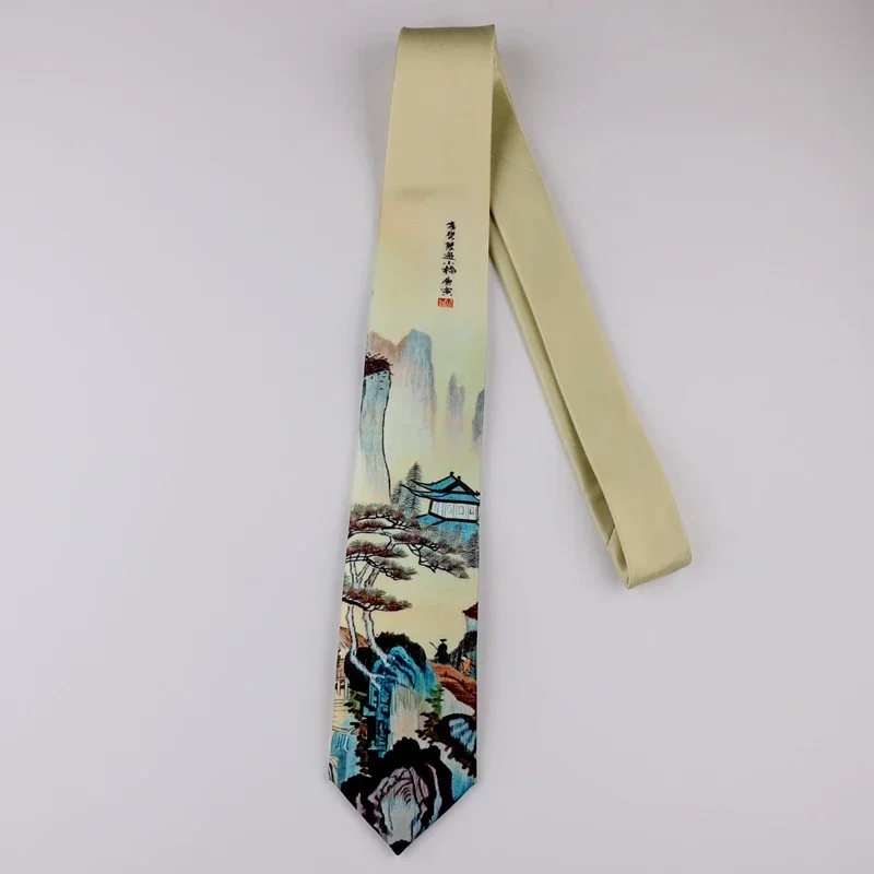 Printing creative tie retro casual trend literary young men and women Chinese landscape painting