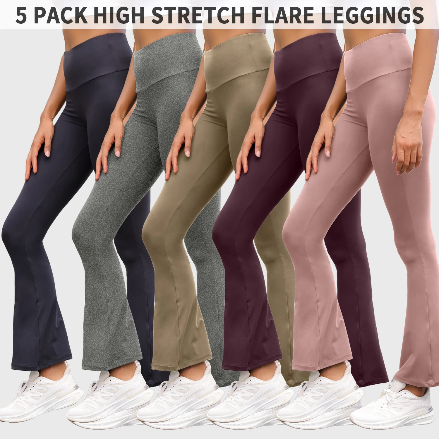 

5 Pack Women's Super Soft Flare Pants High Waisted Tummy Control Workout Yoga Push Up Gym Fitness Leggings Bell Bottoms