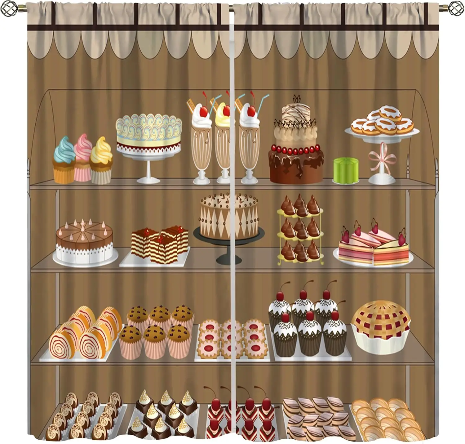 Desserts Curtains Cute Cakes Donuts Sweet Drinks Fruit Pies Paradise Cartoon Patterns Rod Pocket Window Treatments for Kids Boys