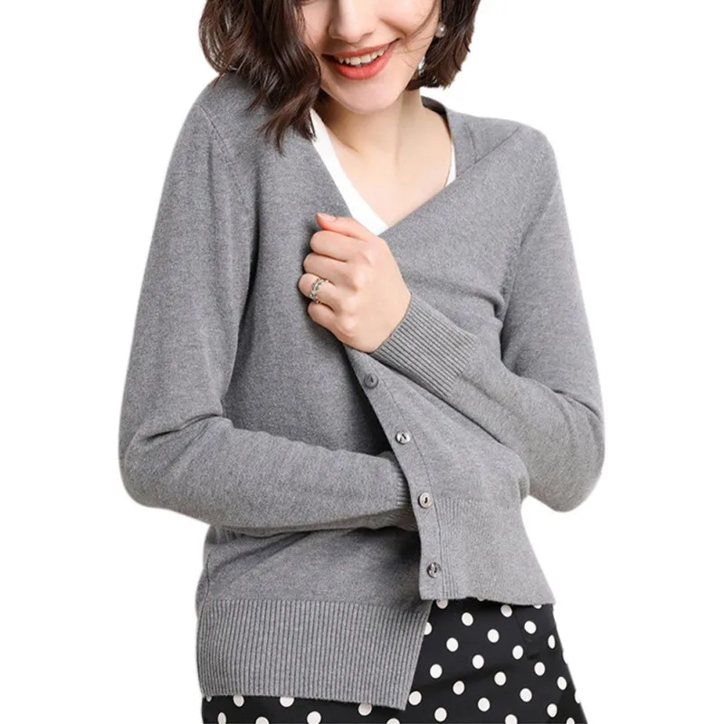 Women Button Knit Short Cardigan Long Sleeve Casual Warm Loose Sweater Solid Color