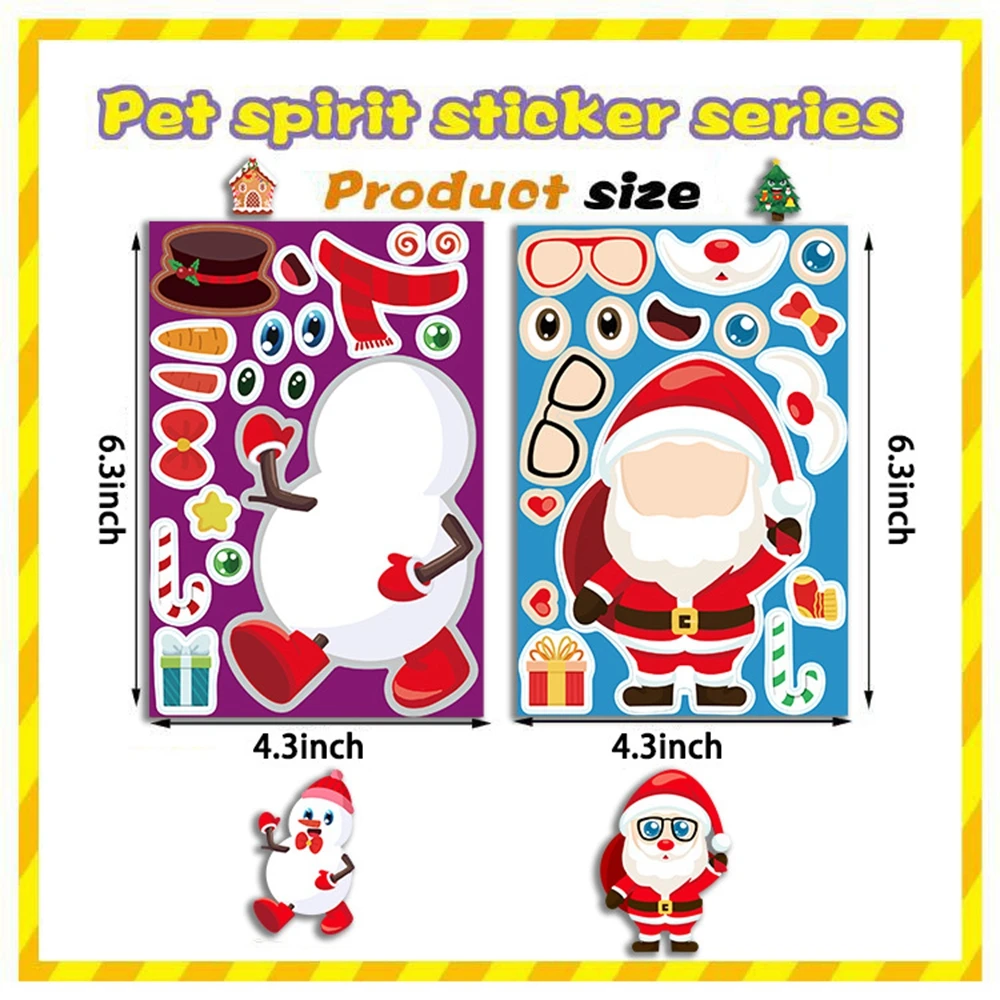 Christmas 8PCS for Kids Girls Boys Random Santa Snowman Elk Make-a-face Stickers Xmas Crafts Party Favors Supplies Rewards Gift