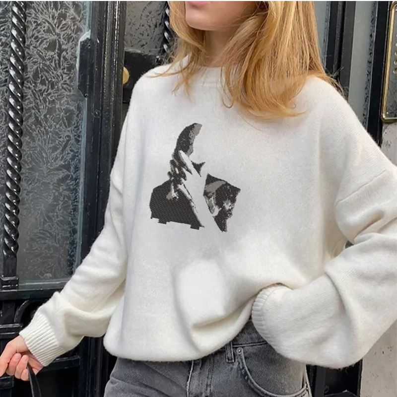 

High Street Knitted Sweaters Women 2024 Autumn Winter Loose Pullover Vintage Graphic Long Sleeve Jumper Tops Fashion Y2k Clothes