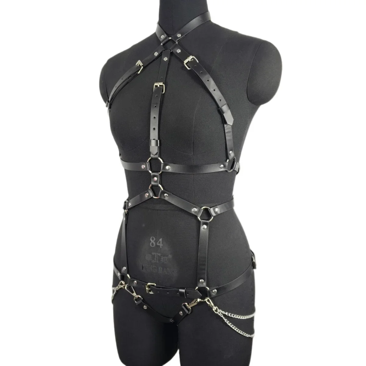 Black Sexy Body Harness Lingerie Pole Dance Rave Wear Goth Bondage Adjust G-string Bodysuit Adult Games Halloween Body Cage