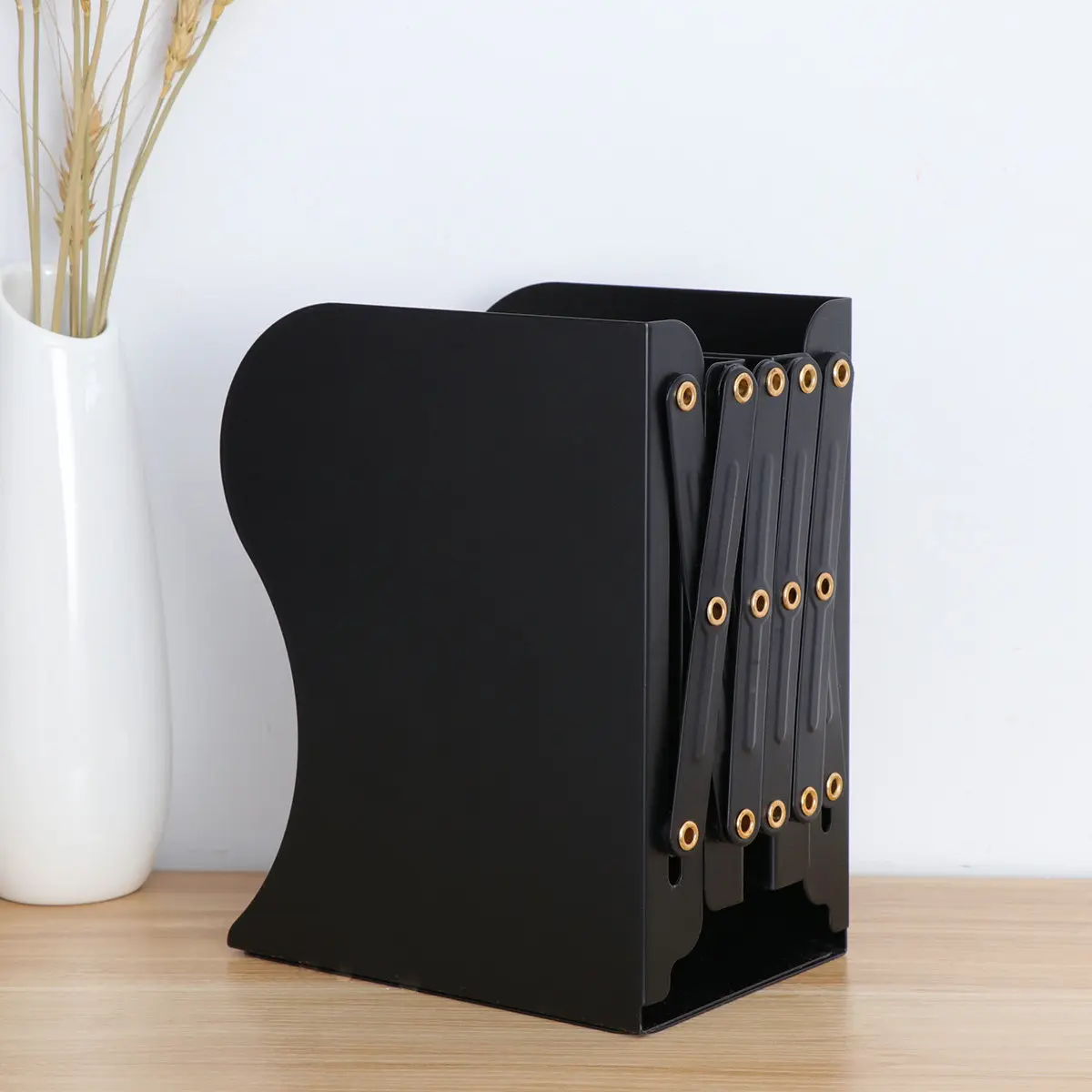 Metal Bookend Adjustable Heavy Duty Non Skid Base Black Stable Modern Design Organize Books Magazines Files School Office