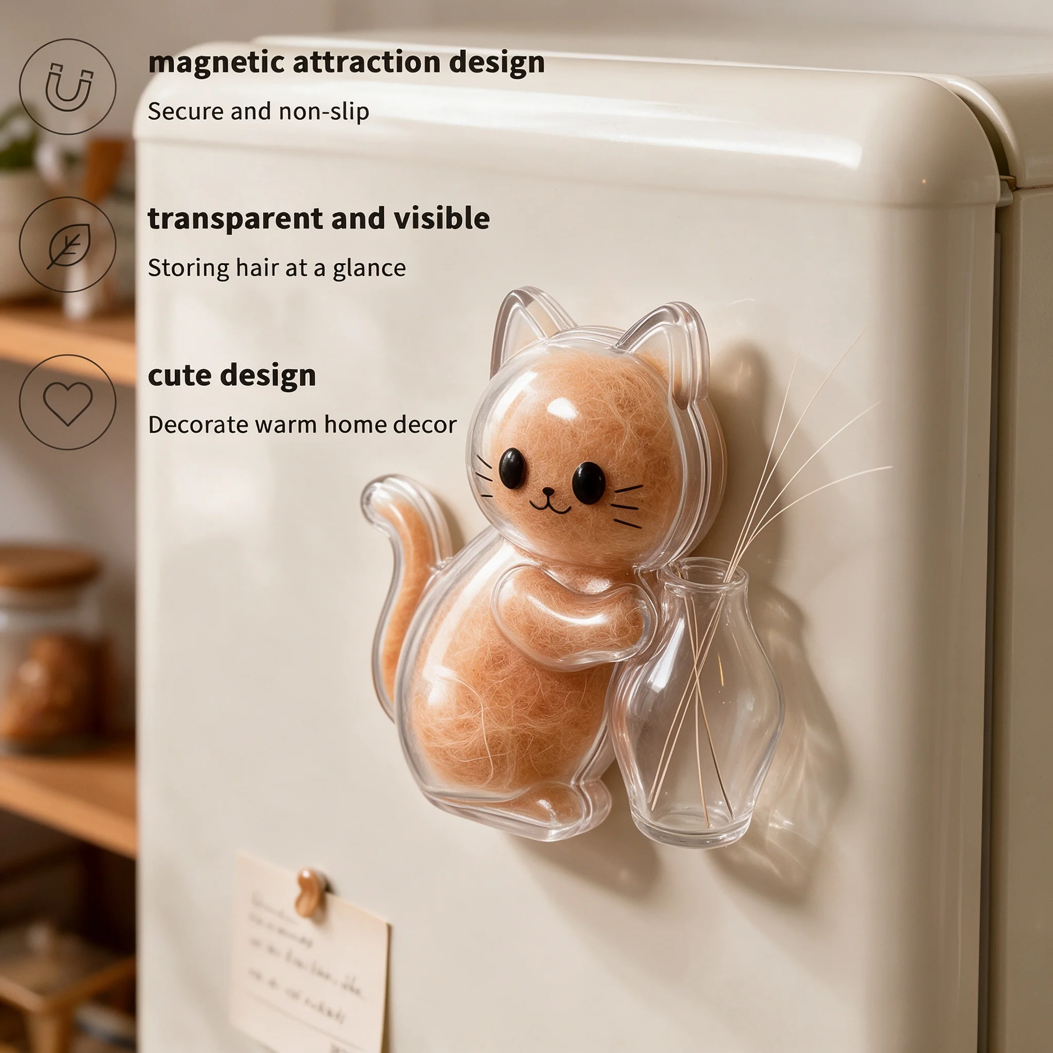 Magnetic Fridge Magnet Pet Hair Keepsake Collector Cat Dog Fur & Whisker Storage Box, Cute Pet Memorial Ornament Home Decor