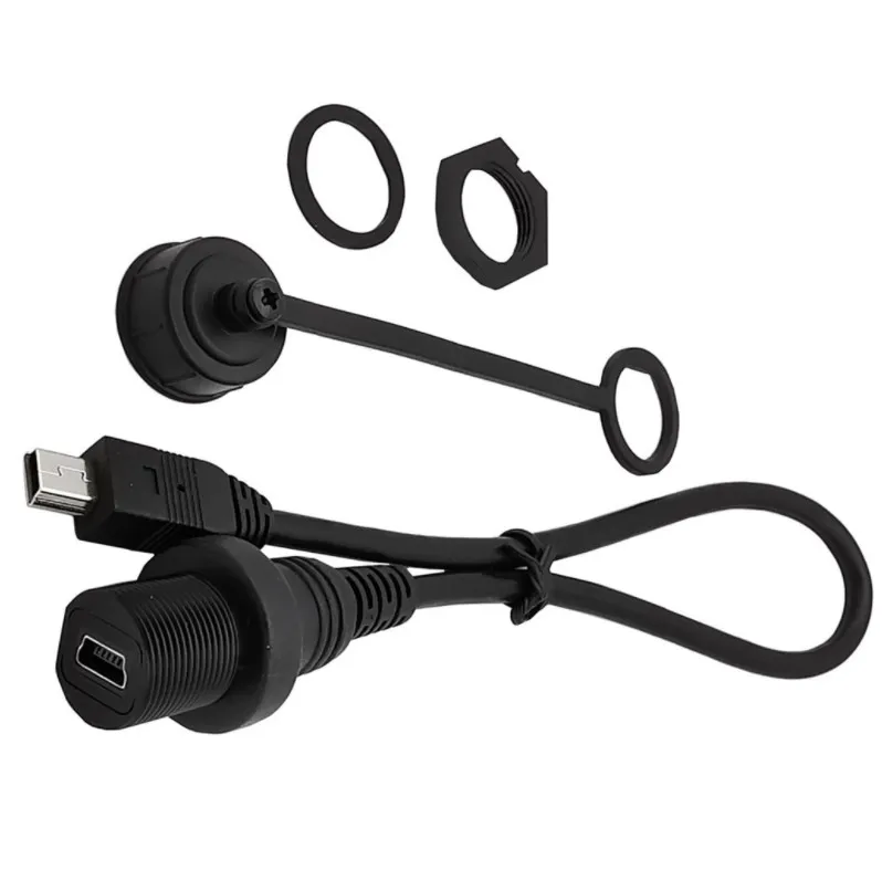 30cm IP67 Mini wodoodporny kabel USB, Mini-USB 5pin męski na żeński mocowanie panelu wodoodporny przewód przedłużenie złącza