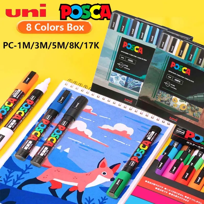 

POSCA 8pc Quality Markers Set Quick Dry Waterproof Professional Lasting Artwork Painting Coloring Pens POP Poster Graffiti Tools