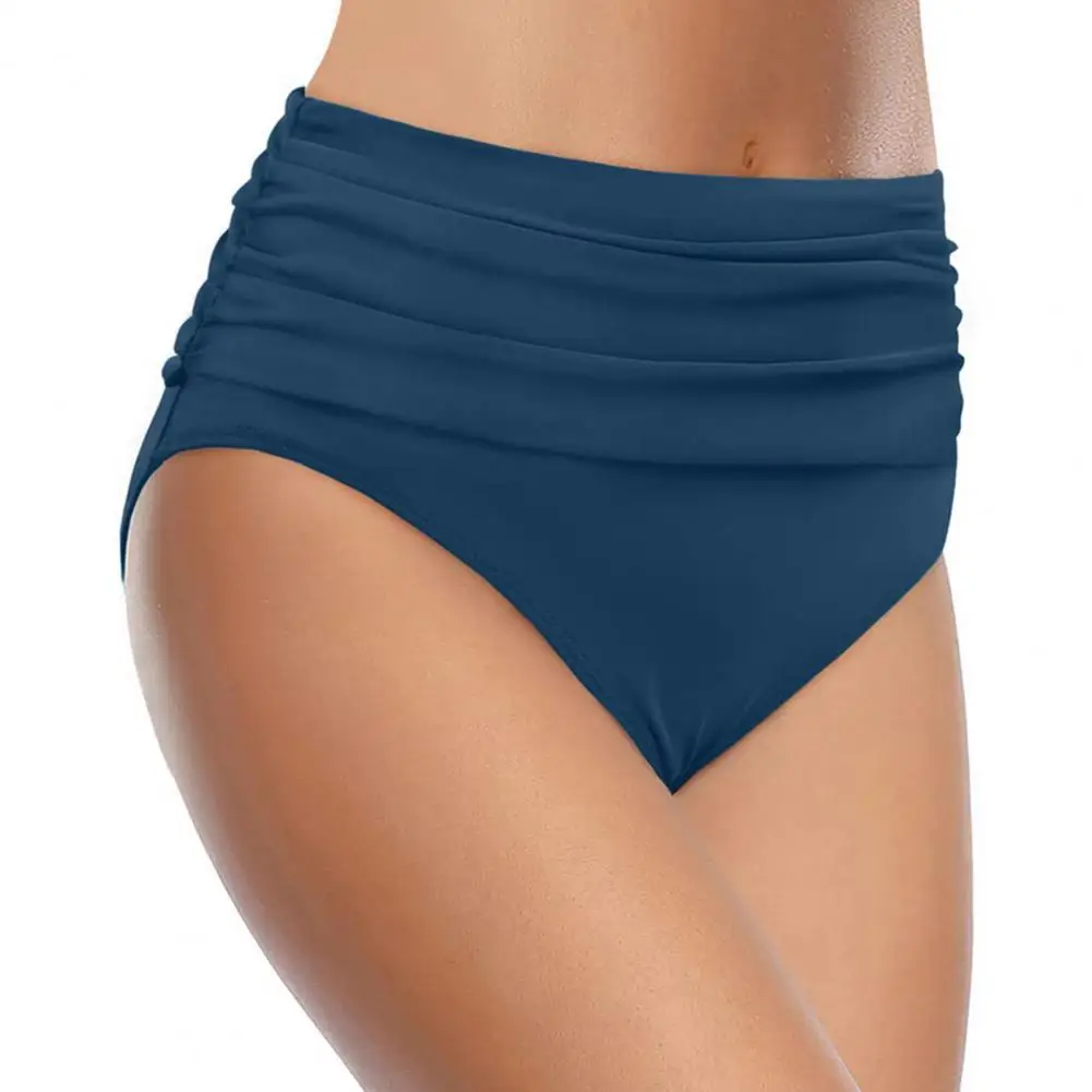 Basic Tight Swimming Bottoms for Female Solid Color High Waist Full Coverage Bikini Split Swimsuit Briefs Beach Drawstring Trunk