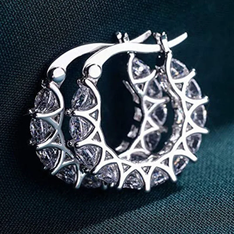 أقراط طارة من الفضة الإسترلينية من الزركونيا المكعبة للنساء ، إكسسوارات أنيقة للفتيات ، مجوهرات أنيقة للحفلات اليومية يمكن ارتداؤها #1