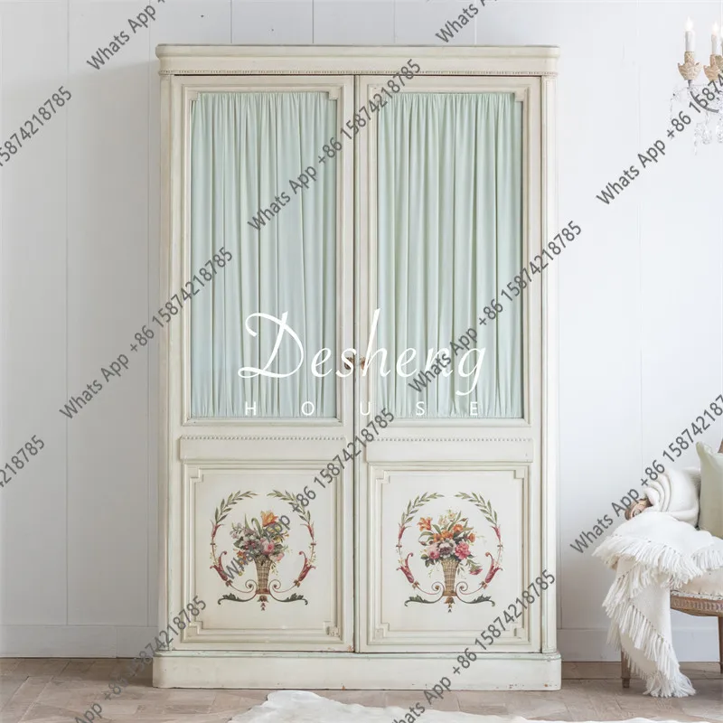 

Французский шкаф из массива дерева в стиле ретро, старинный пасторальный окрашенный шкаф, европейский простой шкаф для хранения, мебель для свадебной комнаты, антикварная мебель на экспорт