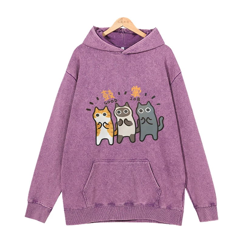 Three happy little cats Hoodies Women Cool Casual Harajuku Hip Hop Streetwear Pullovers Sweatshirts Loose Sudaderas