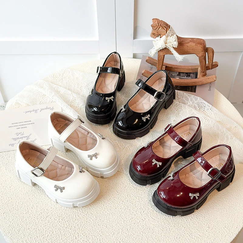 

Детские кожаные туфли Мэри Джейн с блестящими стразами и бантом для девочек, для вечеринок, свадеб, школьной формы, весна-осень, новинка