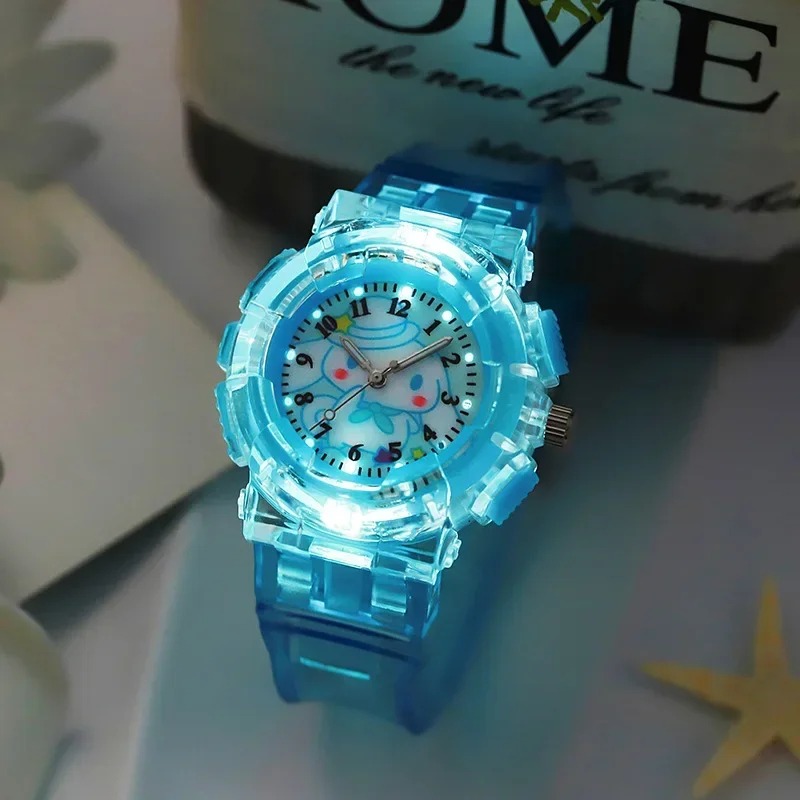 Sanrio Cinnamoroll Kids Watch Pattern Led Glowing Flash Children Kuromi Watches Toys Fashion Quartz Wristwatch Christmas Gifts