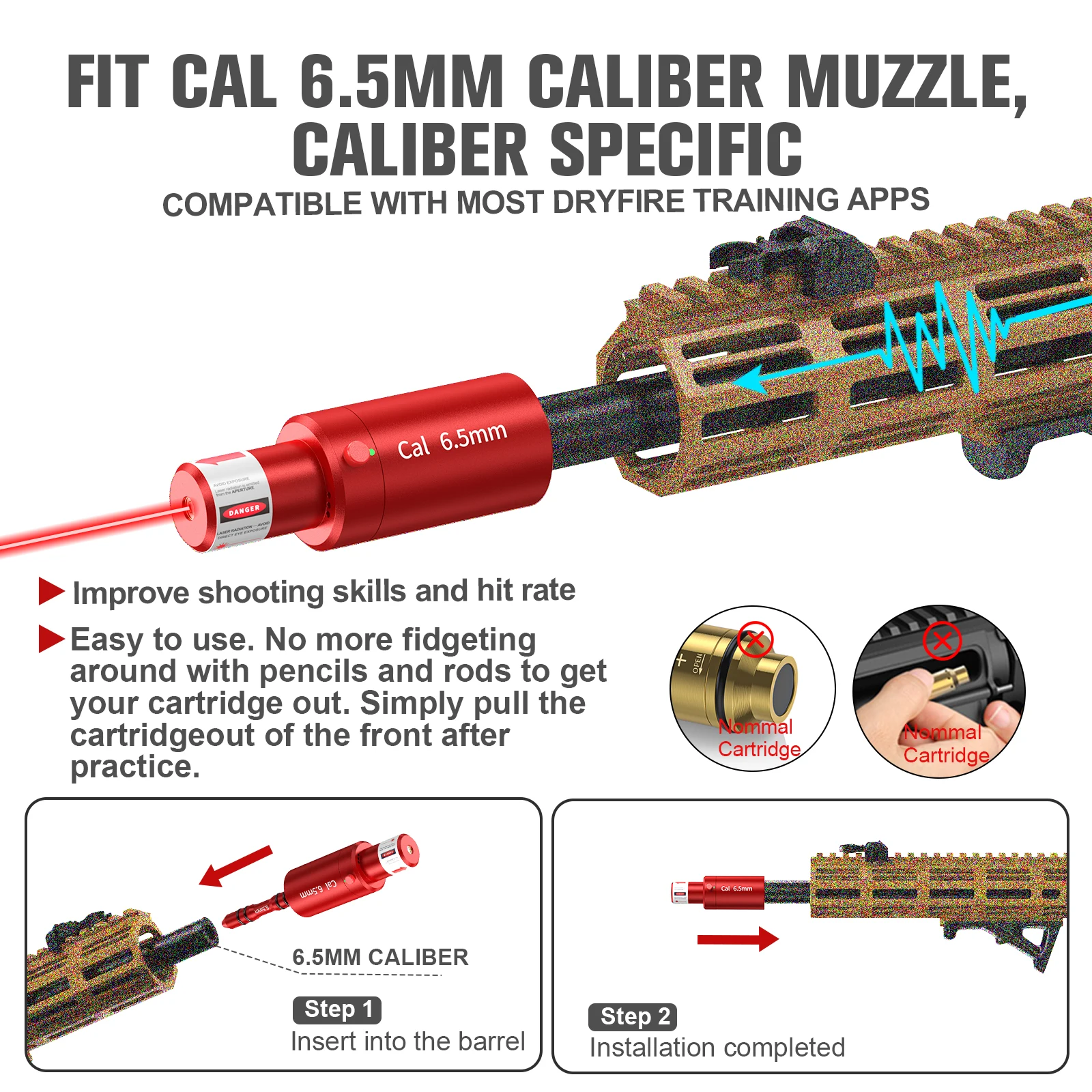 

Лазерный журнал двойного назначения с красной точкой диаметром 6,5 мм и функцией навеса, вместимый режим калибровки дрессировки сухого огня.