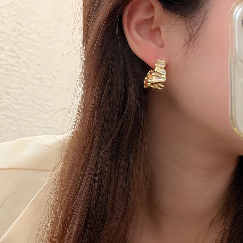 Fashion Jewelry 925 Silver Needle Metallic Geometric Earrings Hot Sale Pretty Design Gold Color Metal Drop Earring For Girl Gift