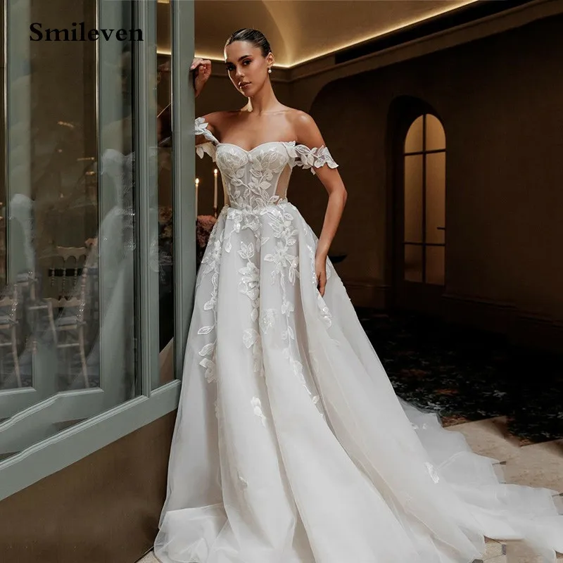 

Smileven 3D Lace Off The Shoulder A Line Sweetheart Neck Appliques Bride Dresses Vestido de novia 2024 Customized Wedding Gowns