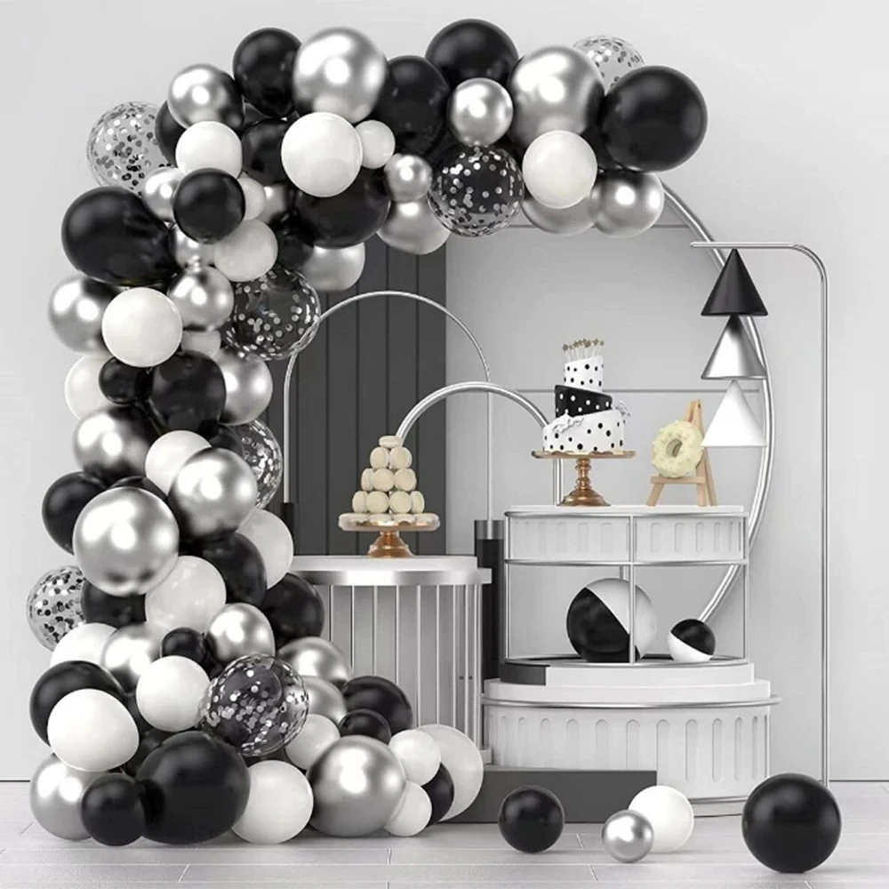 Kit d\'arche de ballons noirs et argentés, décor rigourà thème, décor de mariage, décor intérieur, fournitures de fête, 122 pièces