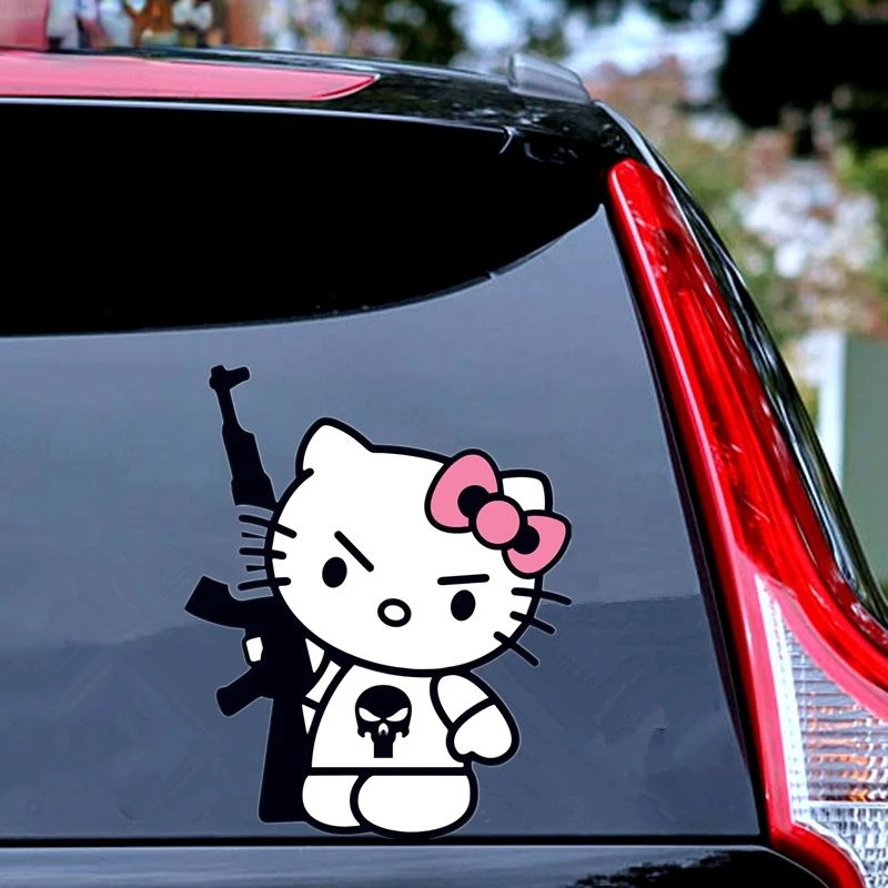 Car Sticker Funny Cartoon Cat With A Gun Modeling Personality Stickers PVC Auto Motorcycle Laptop Decorative Accessories Decals