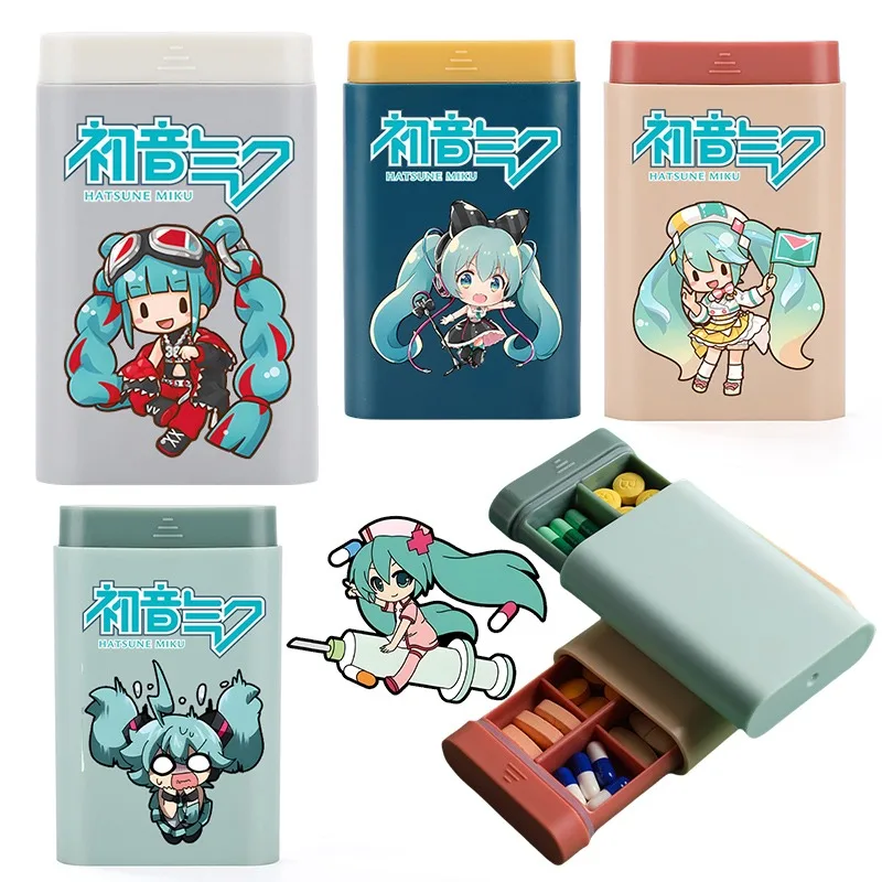 Hatsune Miku Mini Medicine Box Travel Pills Dispenser Organizer Tablet Pillbox Case Container Anime Compartment Sealer Box Gifts