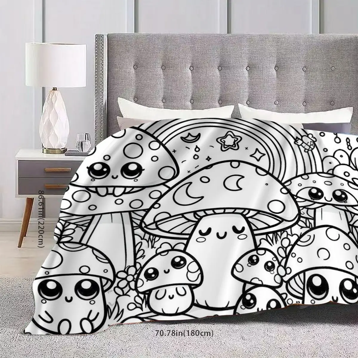 2D Fun Cartoon Mushroom Print Blanket, High Quality Polyester Fleece Flannel Blanket, Soft Comfortable Multi-Functional Throw Bl
