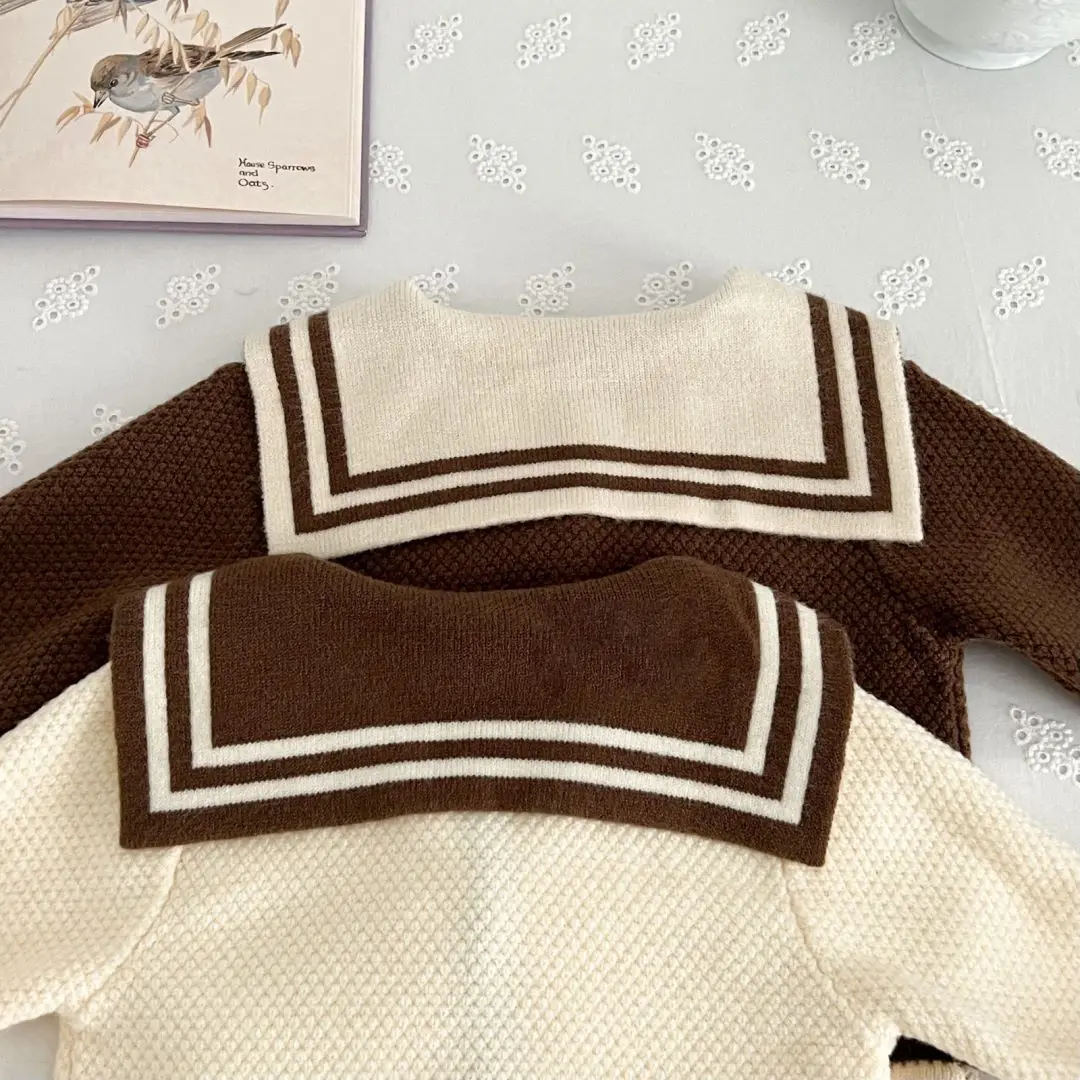 جديد ملابس الأطفال دعوى طفل الفتيات نمط Preppy سترة + التنانير 2 قطعة مجموعات الاطفال القوس الحياكة البلوفرات الفتيات البلوز معطف