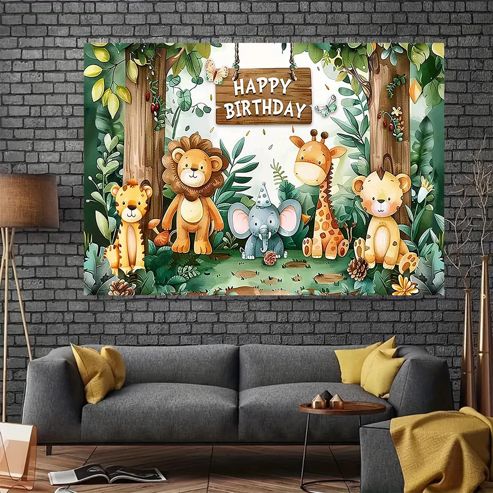 Jungle Animal Safari Party Backdrop Kid 1st Happy Birthday Party Shoot Photography Background Newborn Baby Shower Decor Banner
