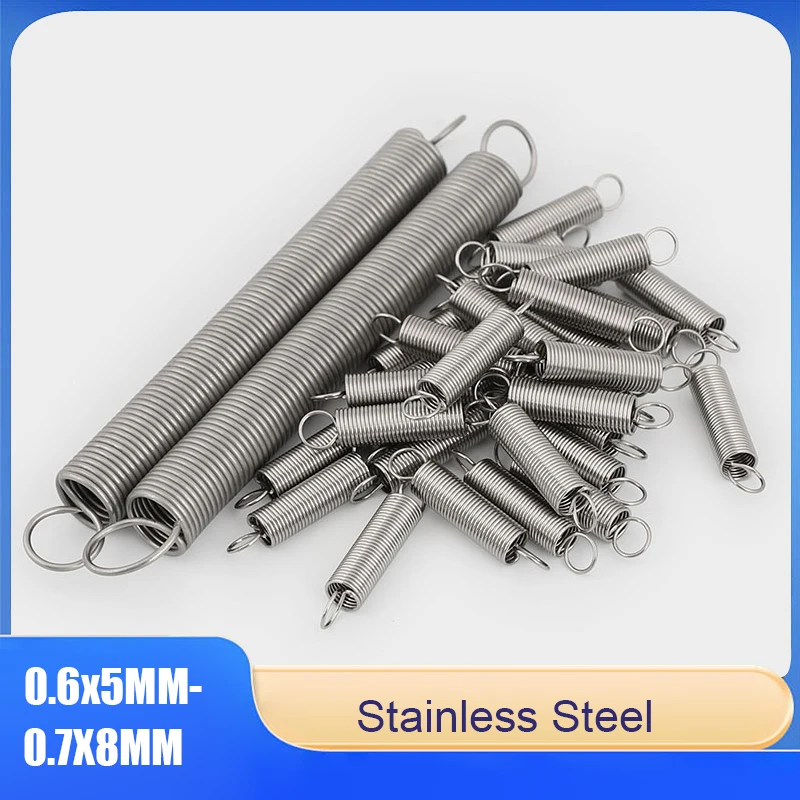 

0.6*5/6/7/8 Hooked Springs - 304 Stainless Steel Open-End Tension Springs Small Pull Springs for Pull & Return 2/3/5Pcs