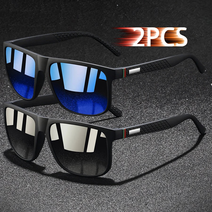 2PCS Fashion Brand Designer Vacation Leisure Sun Glasses Classic Vintage Square Colorful Check Sunglasses Men Women Driving Fish
