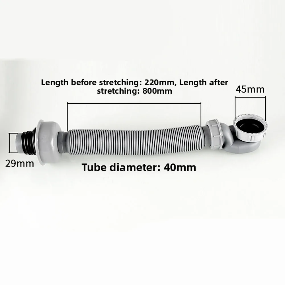 Flexible Gray Plastic Drain Fittings 80cm for Bathtub Proof Spring Loaded Core Compatible with Common Drain Sizes
