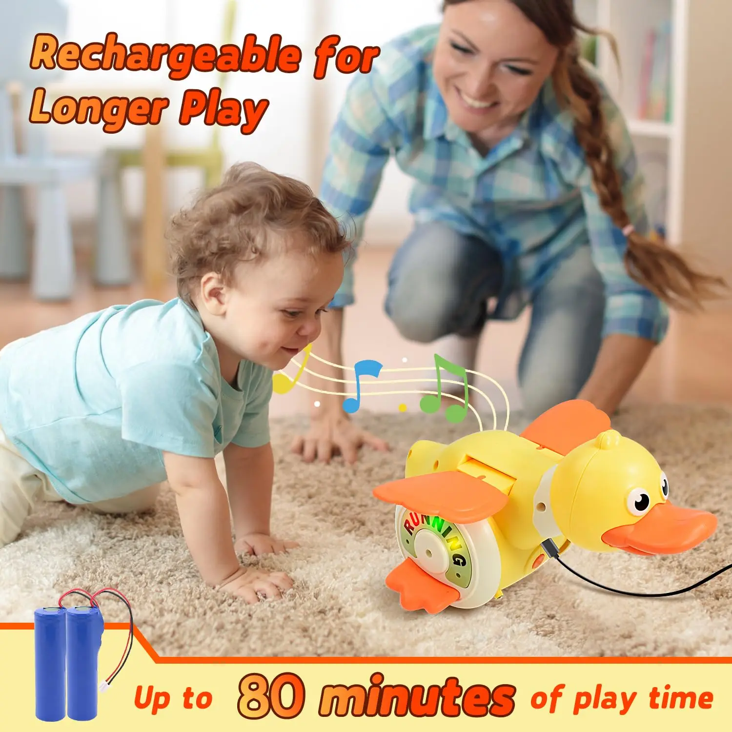 Electric Rotating Foraging Running Duck Crawling Duck Toy Light Up Infant Sensory Runing Dancing Duck Walking Duck Easter Gifts