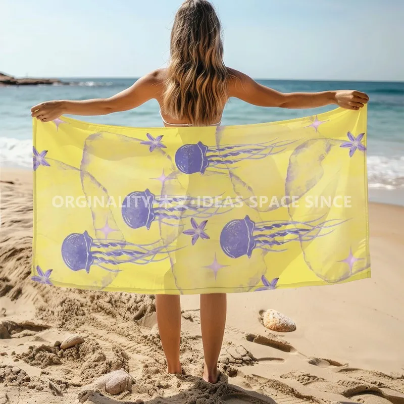 Purple Jellyfish Star Beach Towel Patterned Sunscreen And Windproof Suitable For Swimming Pool Camping Travel