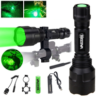 LED Hunting Flashlight Green/Red/White Torch Tactical C8 1-Mode Predator Handheld Torch for Coyote Hog Clip+Switch+18650+Charger