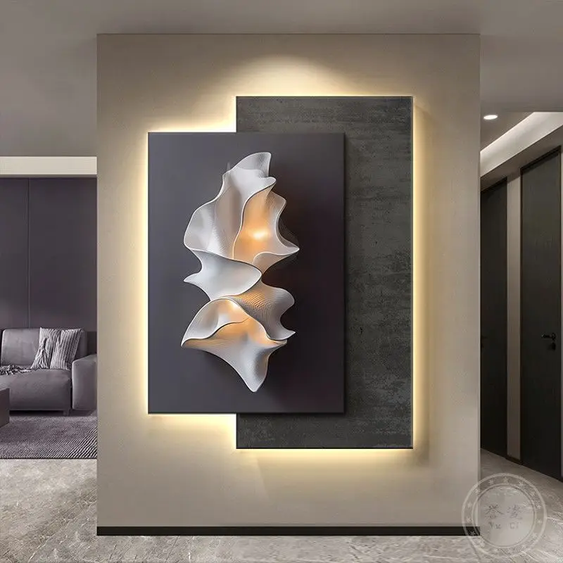 Modern Minimalist 3D Relief Wall Art LED Light Painting for Hallway Corridor Entryway Living Room