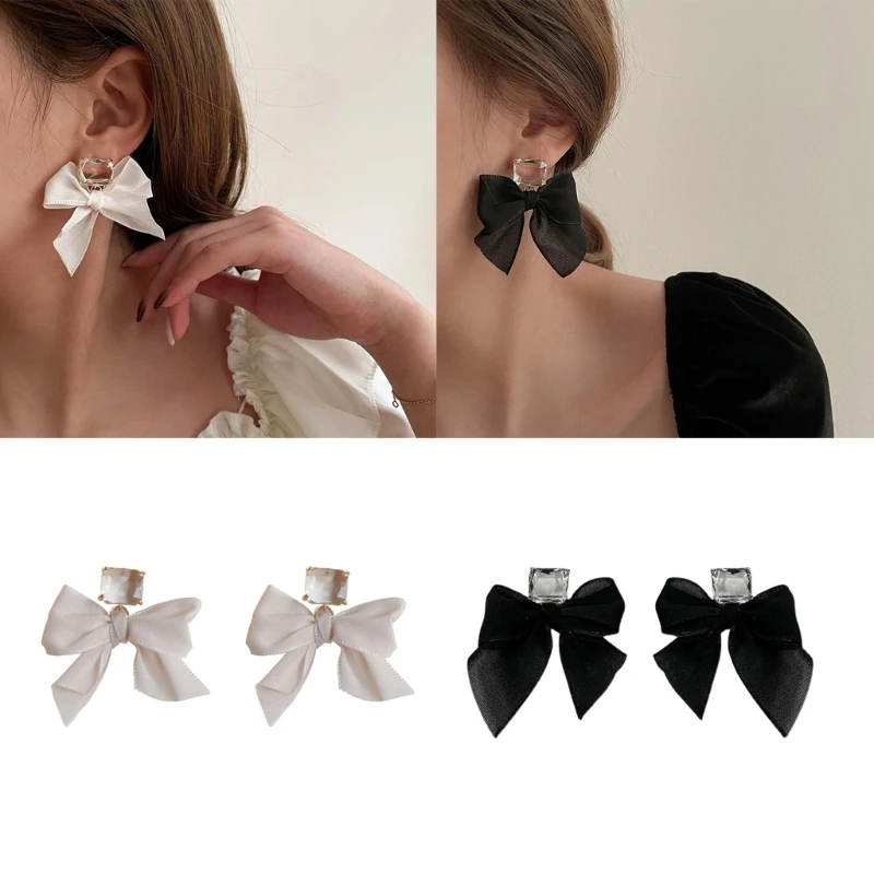 Bowknot Drop Earrings Party Jewelry Cloth Plastic Material Gift for Girls Woman