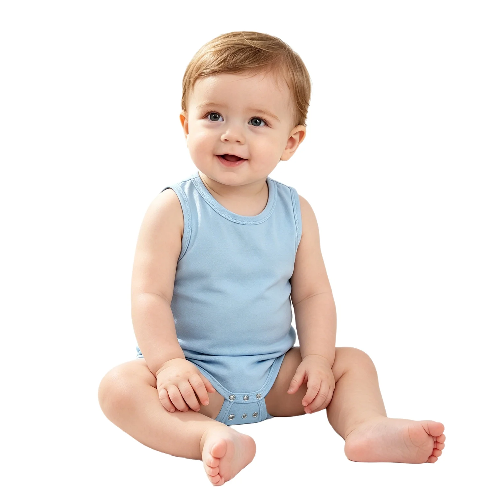 Toddler Baby Boys Girls Adaptive Clothing Round Neck Sleeveless Rompers Press Button Crotch Cotton Bodysuit with Tube Access