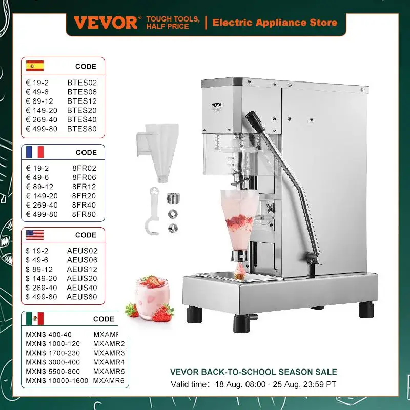 

VEVOR блендер для мороженого 750 Вт высокоскоростной Миксер Для Мороженого мешалка из нержавеющей стали 304 шейкер для мороженого с длинной ручкой