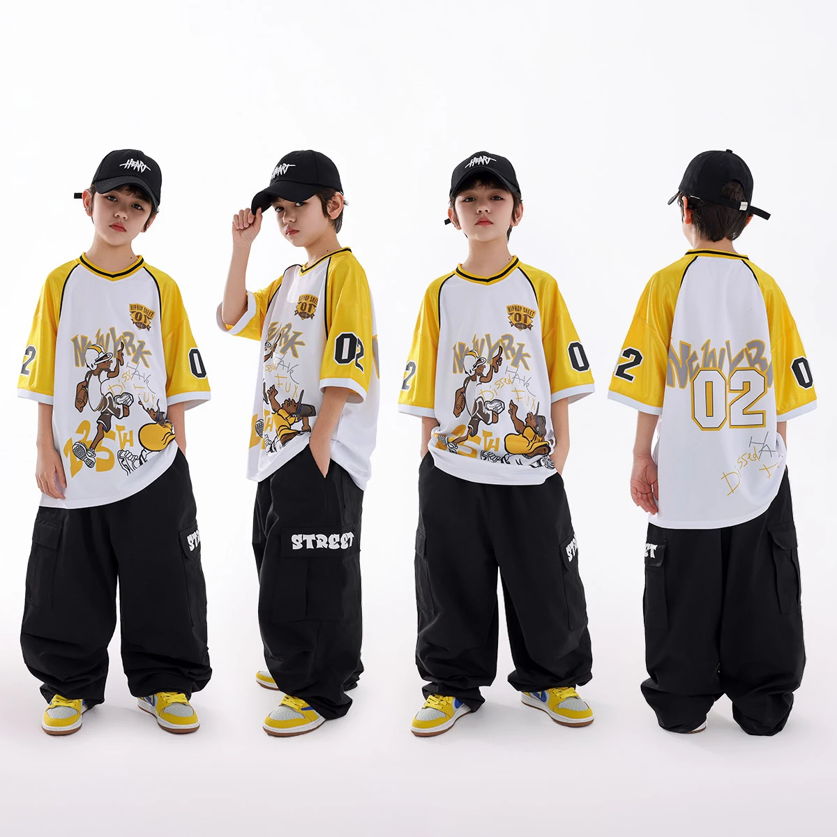 

Hiphop Suit Jazz Dance Boys Girls Streetwear Sports Print Top Pants Children Practice Suit Street Dance Stage Costumes DN20531